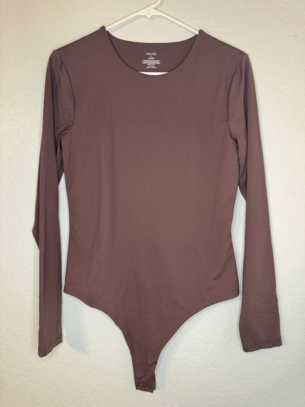 Nuuds Brown Long Sleeve Crewneck Bodysuit Size L Thong Snap